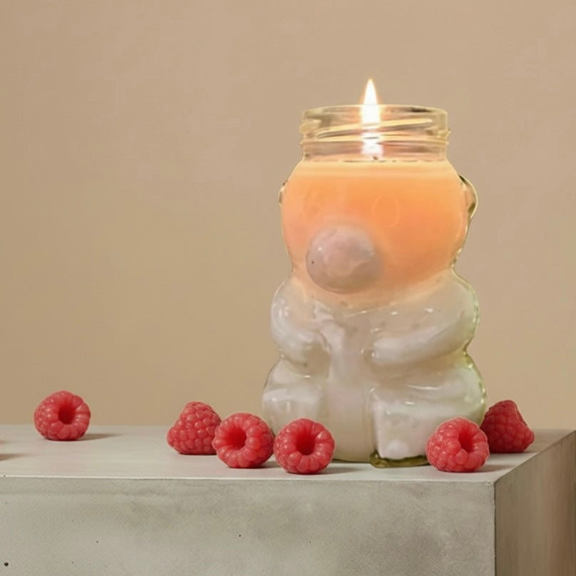 RASPBERRY VANILLA BEAR CANDLE